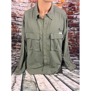 ExOfficio Mens Green Micro Check Ventilated Long Sleeve Fishing Shirt Large